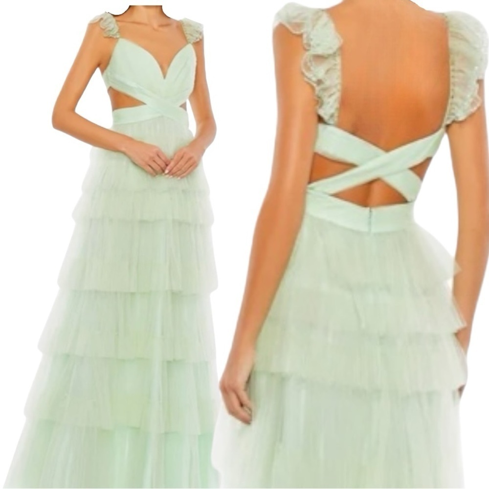 Mac Duggal Tiered Tulle Cut Out Gown